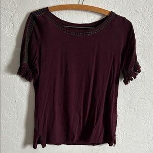 Ann Taylor Women's Burgundy Top with Fringe Sleeves